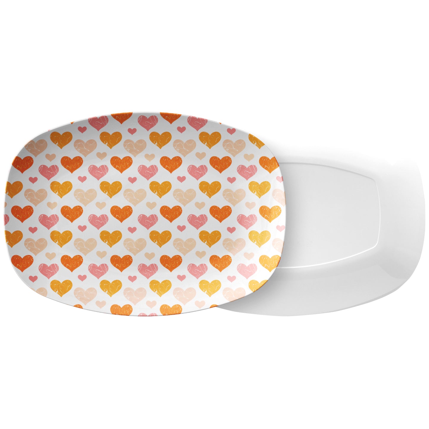 Personalized Heart Print Serving Platter, Valentine’s Day Gift, Pink/Orange, Luxury Plastic