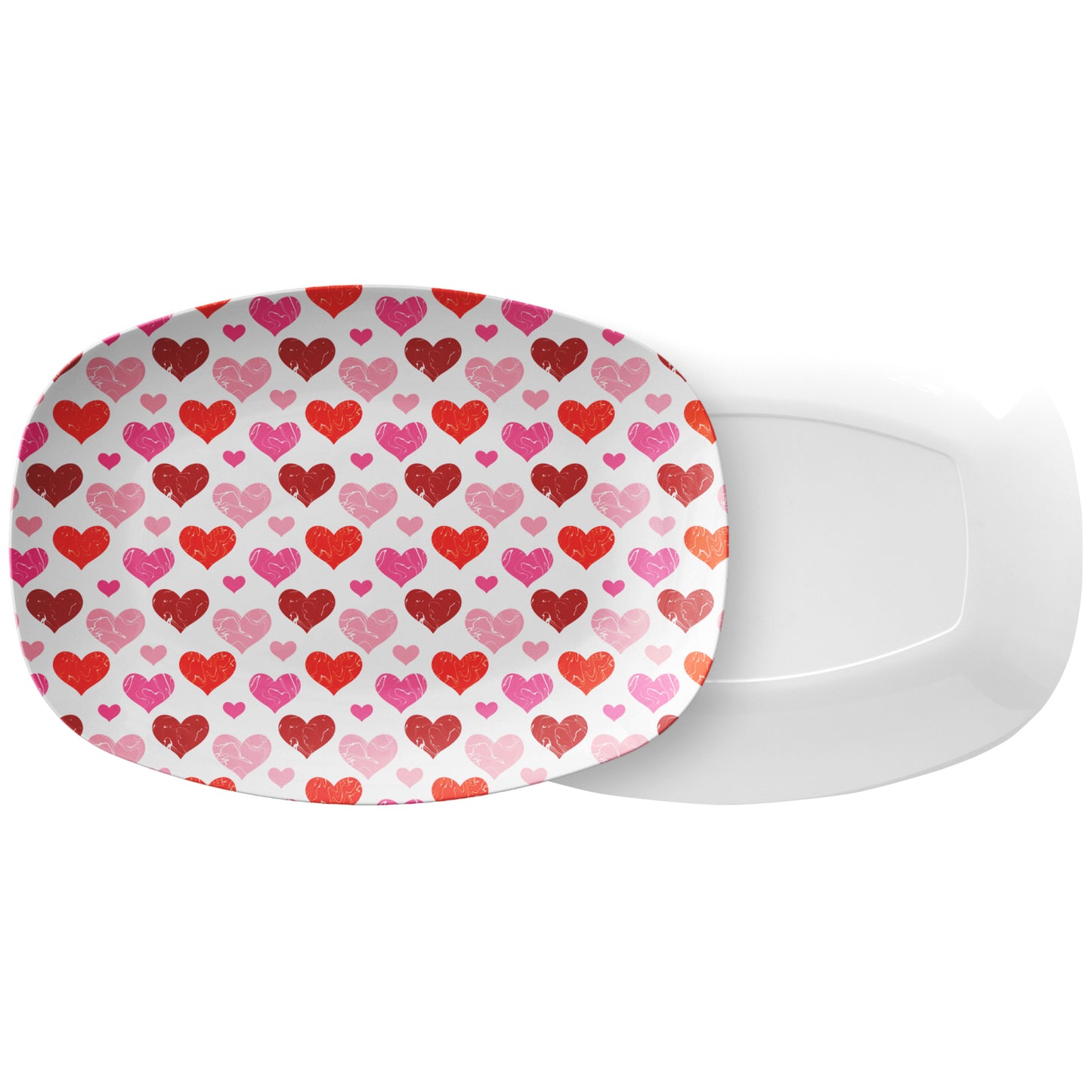Personalized Heart Print Serving Platter, Valentine’s Day Gift, Red/Pink, Luxury Plastic