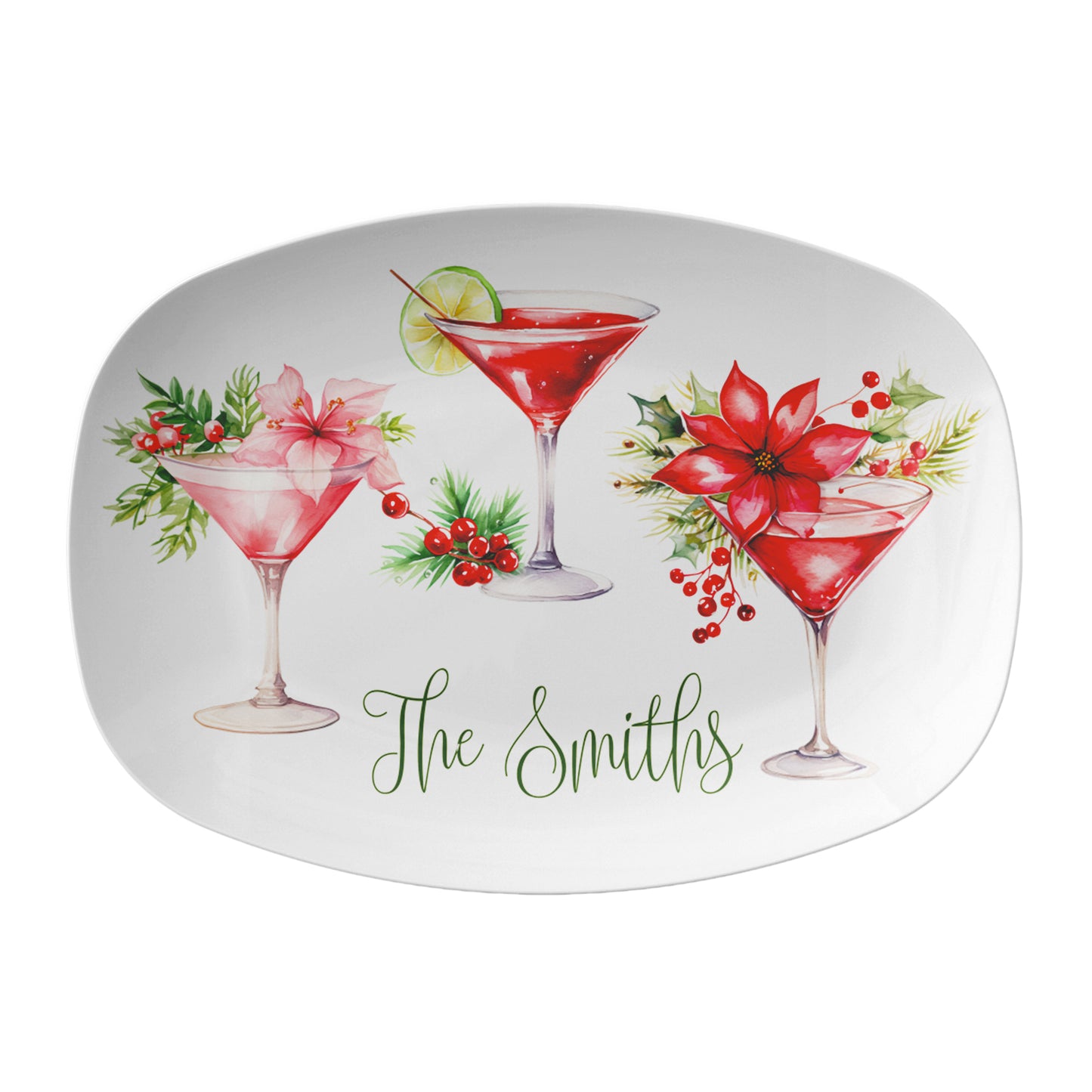 Personalized Holiday Serving Platter, Christmas Cocktails, Luxury Plastic