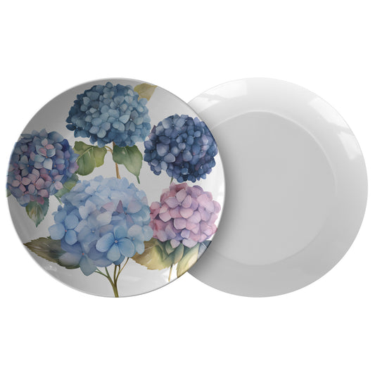 Blue Hydrangea Flowers Dinner Plate, Set of 4, Luxury Plastic