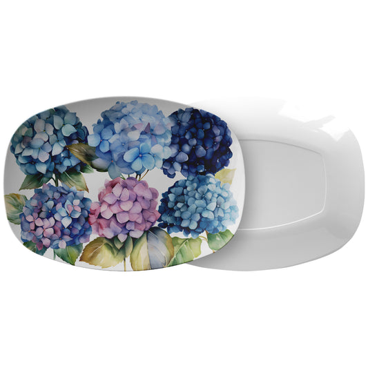 Hydrangea Flowers Serving Platter, Blue & Pink, Luxury Plastic