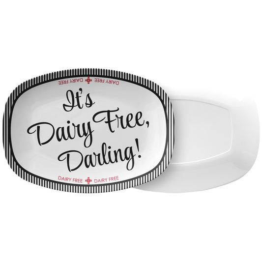 It's Dairy Free, Darling! Labeled Serving Platter – Black/White, Luxe Plastic 10" x 14"