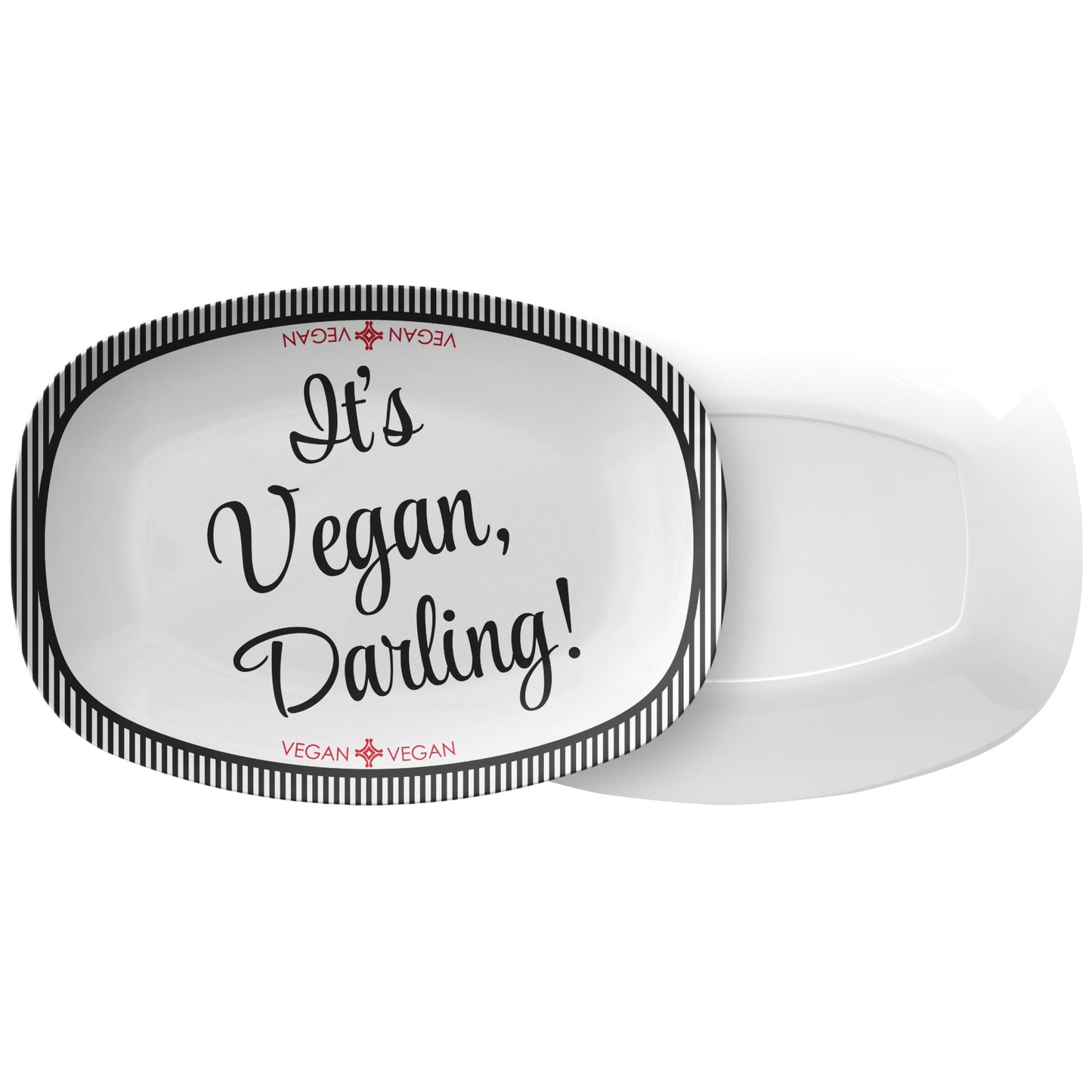 It's Vegan Darling! Labeled Serving Platter – Black/White, Luxe Plastic 10" x 14"