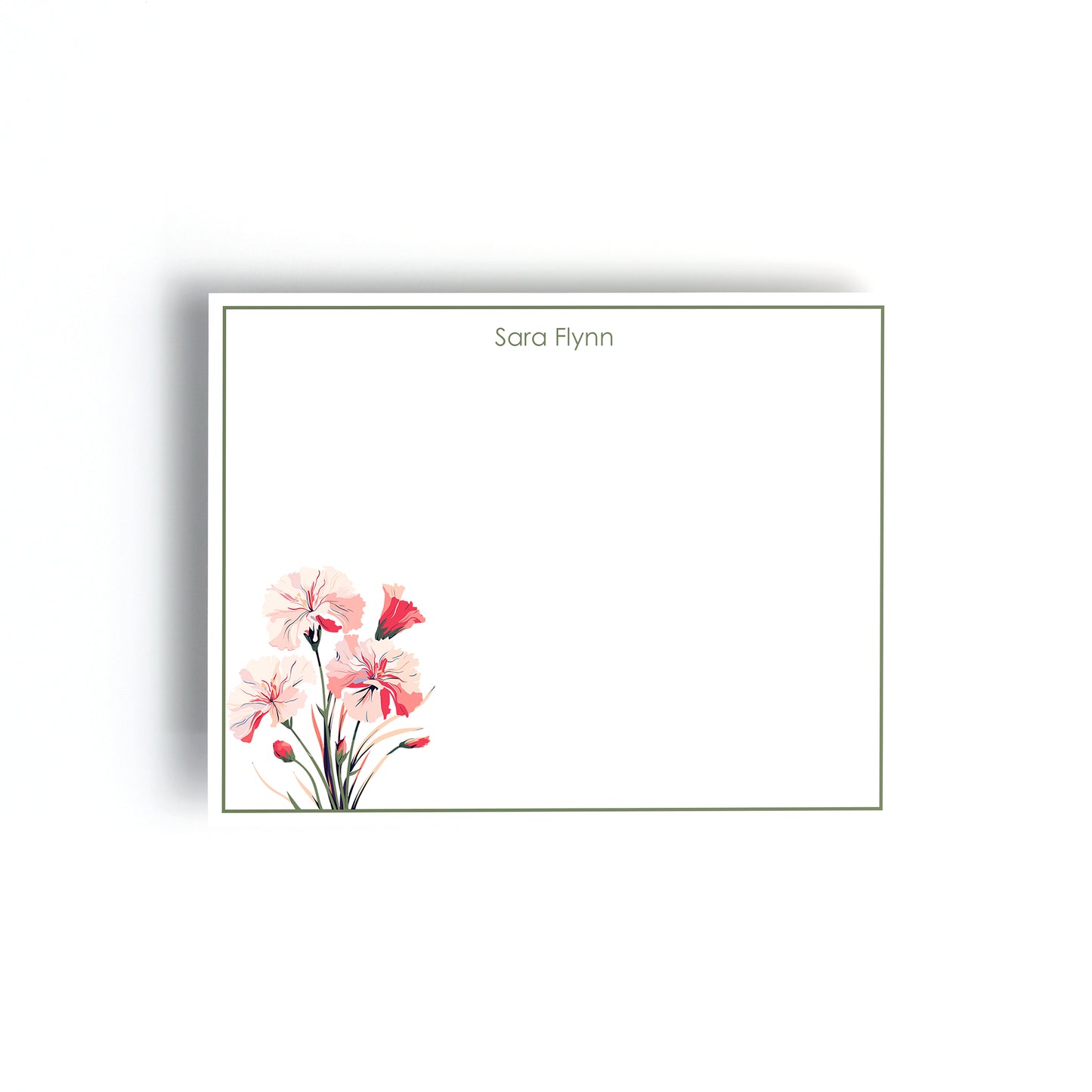 Personalized Birth Month Flower Boxed Notecards - January - Carnation