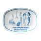 Oval-shaped platter with illustrations of 4 jet set women and the Eiffel Tower, suitcases, featuring sassy text on a white background.