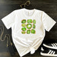 Women's graphic print tee - white crewneck short sleeve t-shirt with peridot birthstone gems with gold accent