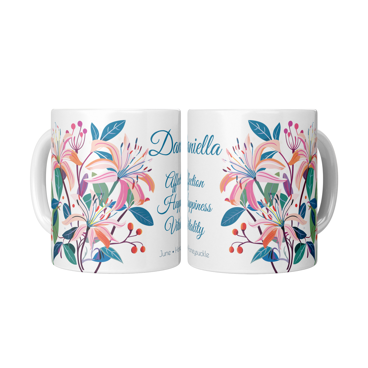 Personalized Birth Month Flower Mug, June - Honeysuckle