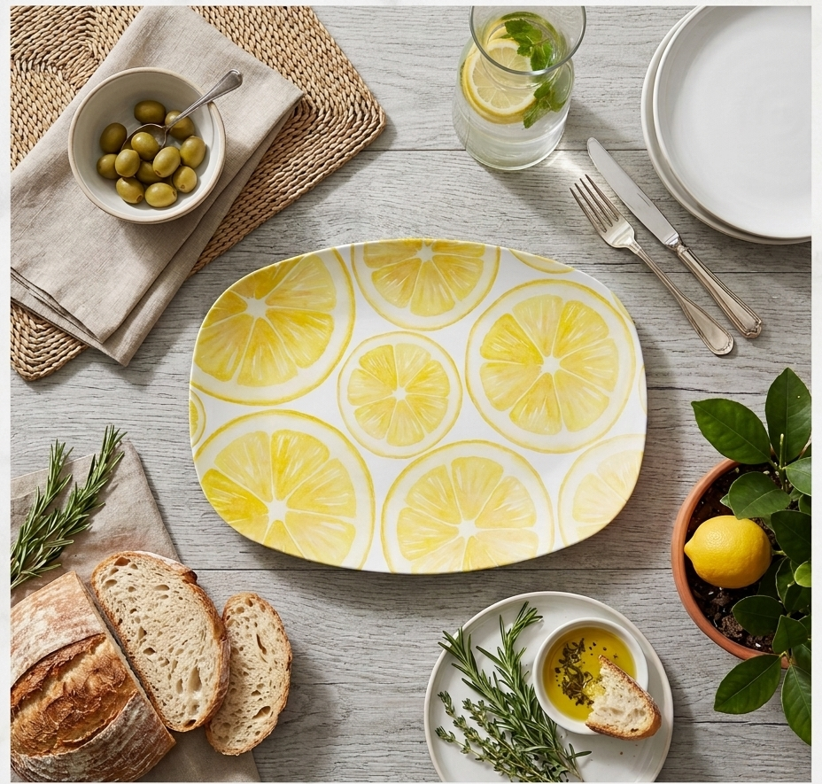 Sliced Lemons Print Serving Platter, Luxury Plastic