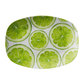 Oval platter with green lime slice pattern on a white background