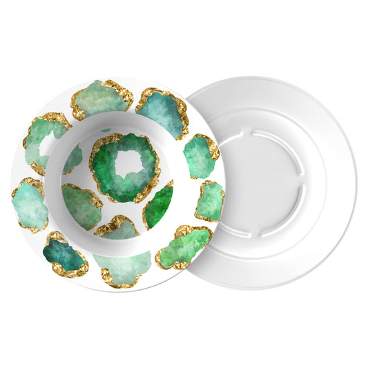 Luxury Emerald & Gold Gemstone Plastic Bowls - Choose Single or Set