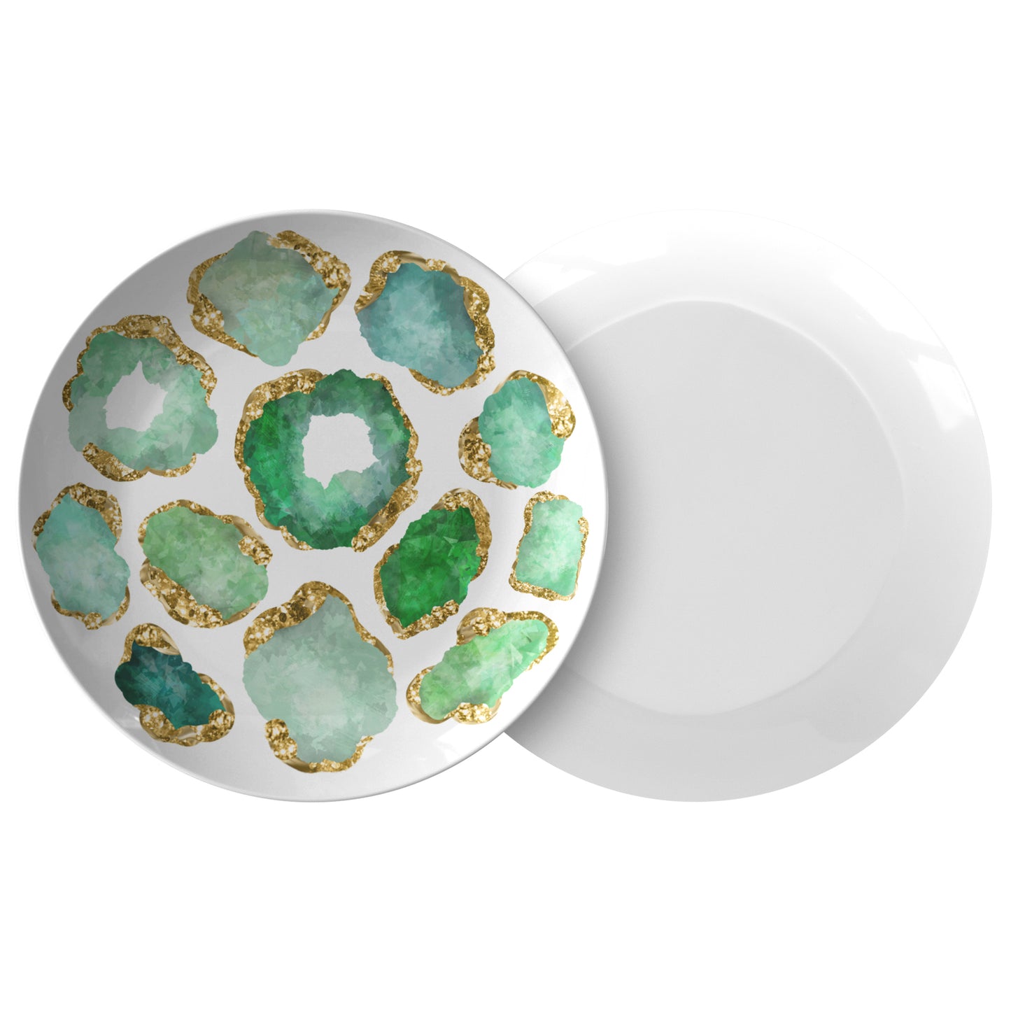 Luxury Emerald & Gold Gemstone Plastic Plates – Choose Single or Set