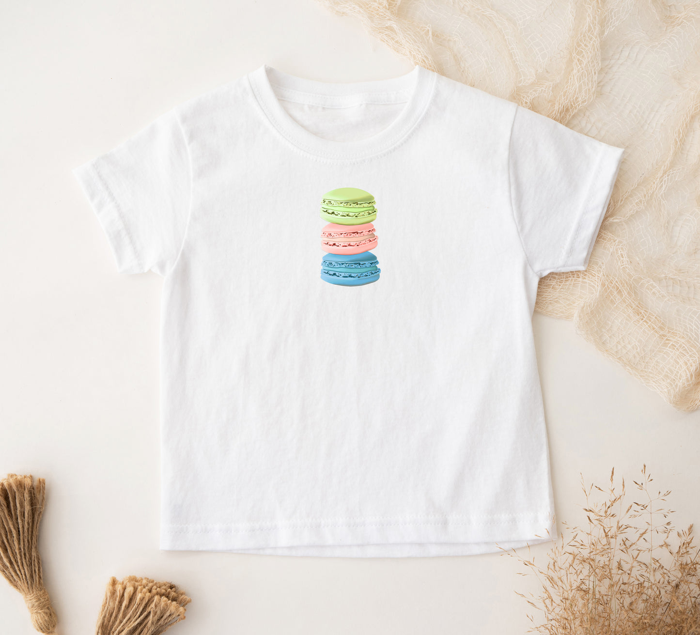 Macaron Stacked Toddler Tee Shirt, White