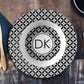 Mid Century Modern Dinnerware - monogrammed bowl with black, grey, white geometric pattern and monogram initials for personalization