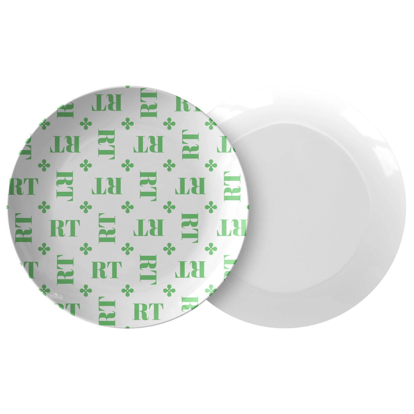 Stylized Monogram Dinner Plates 10"D, Green, Set of 4 - Luxury Plastic