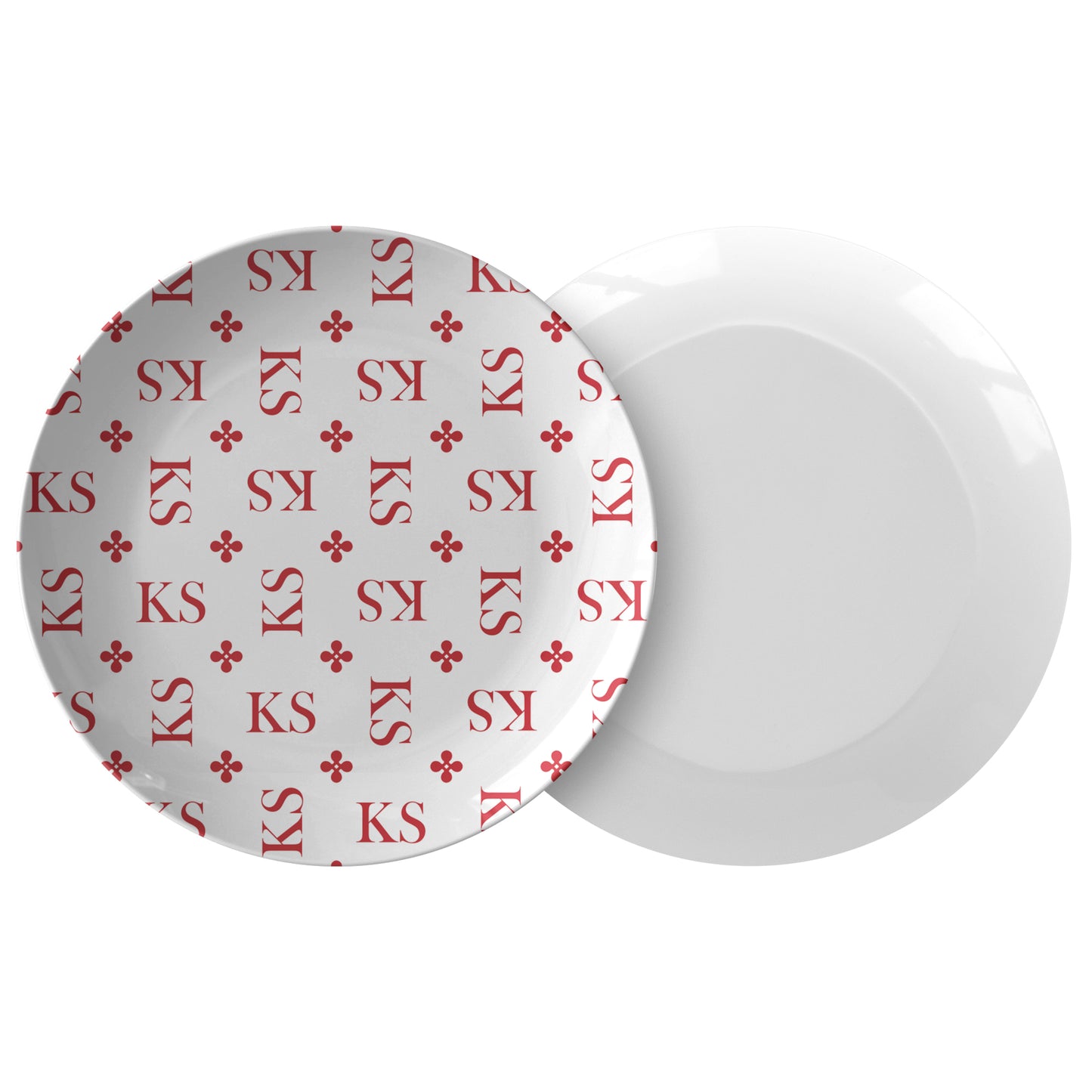 Stylized Monogram Dinner Plates 10", Red, Set of 4 - Luxury Plastic