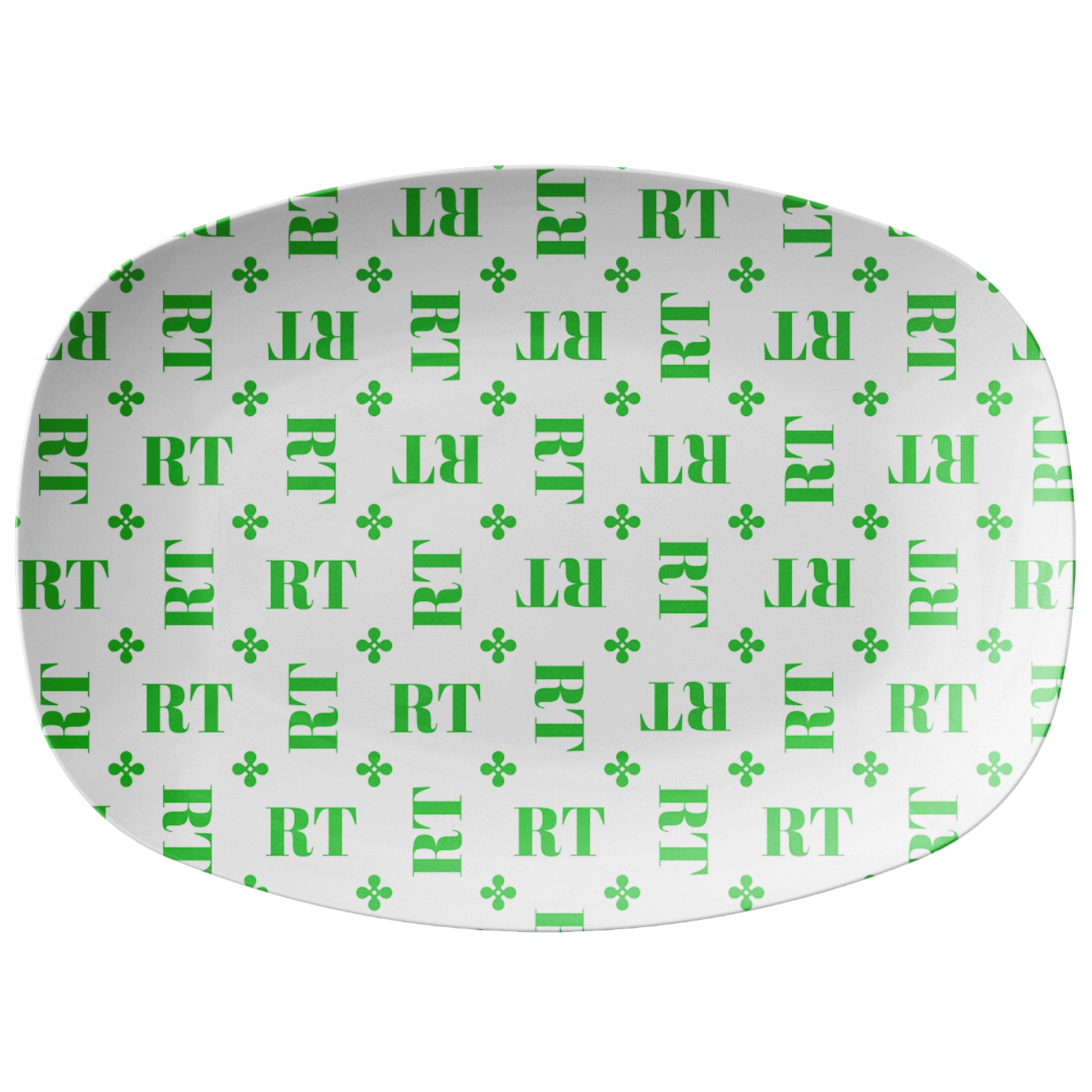 Monogram Serving Platter, White & Green, Personalized Gift, Luxury Plastic Tray