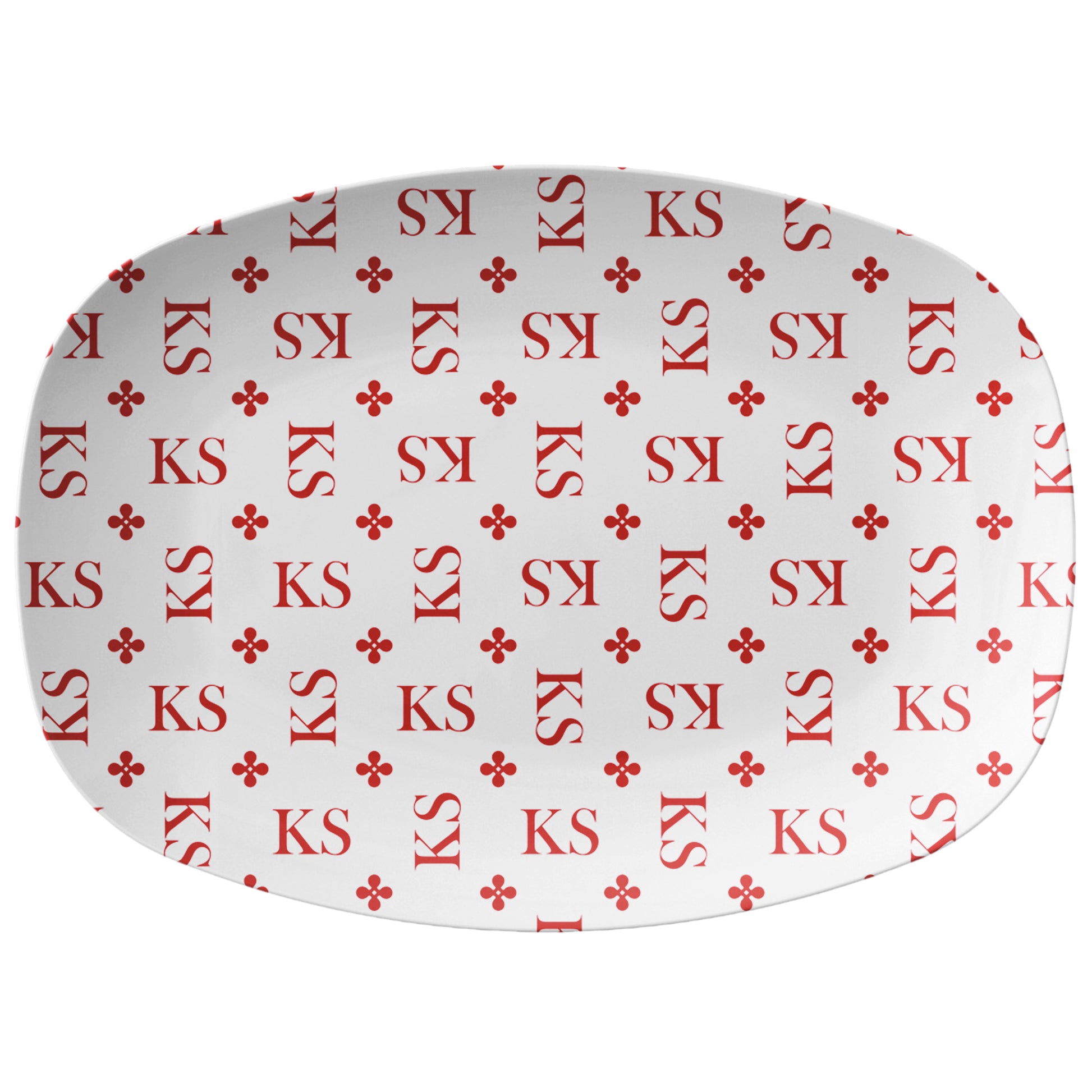 Stylized Monogrammed Serving Platter, Red & White Personalized Gift, Luxury Plastic