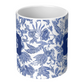 Monogrammed Coffee Mug Floral Batik Blue & White, Custom Coffee Cup