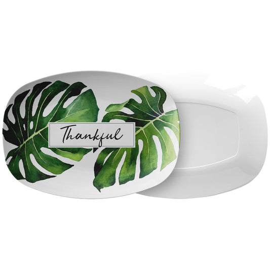 Personalized Serving Platter, Tropical Monstera Leaf, Green and White, Luxury Plastic