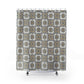 Mosaic Tile print shower curtain in gold, ivory and charcoal.