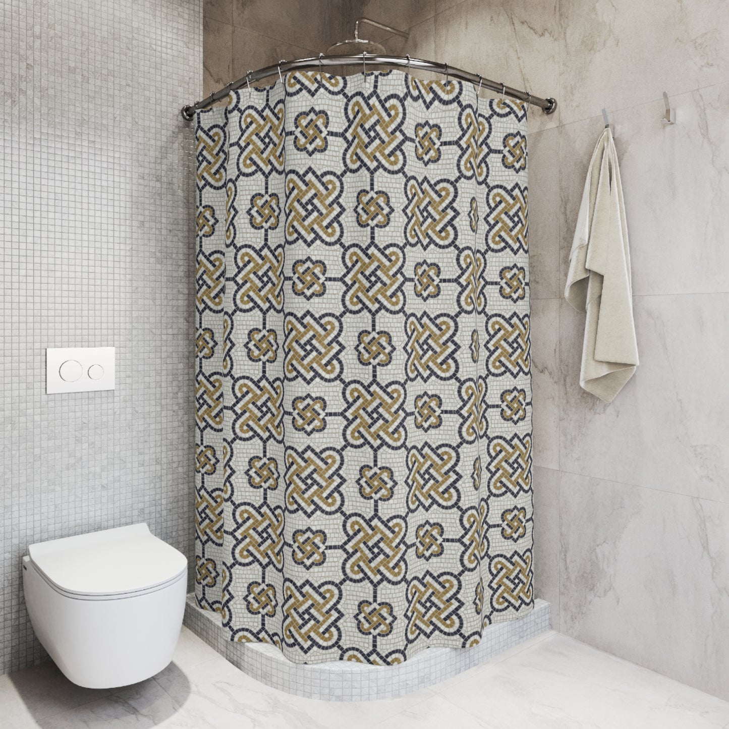 Mosaic Tile Shower Curtain, Gold and Ivory