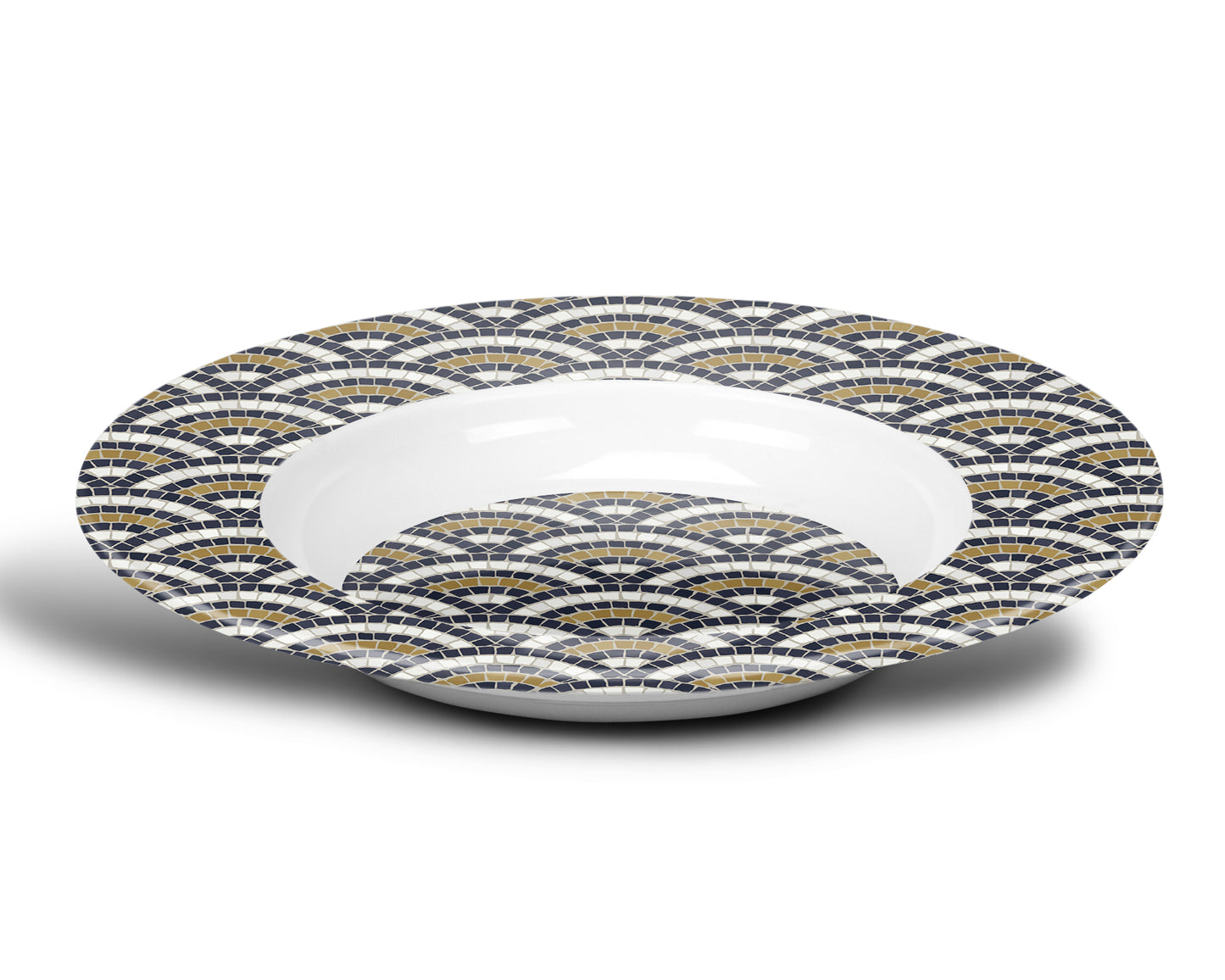 Mosaic Bistro Tile Print Bowl, Scallop Pattern, Luxe Plastic