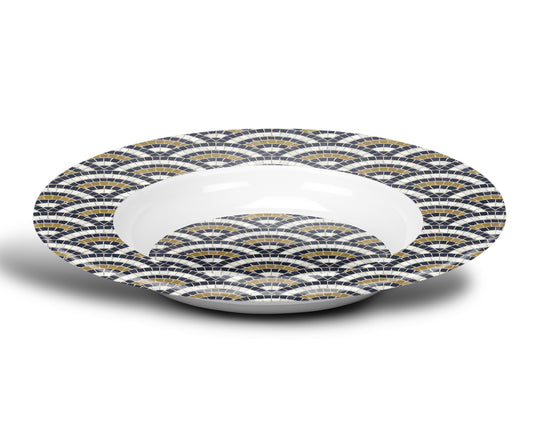 Mosaic Bistro Tile Print Bowl, Scallop Pattern, Luxe Plastic
