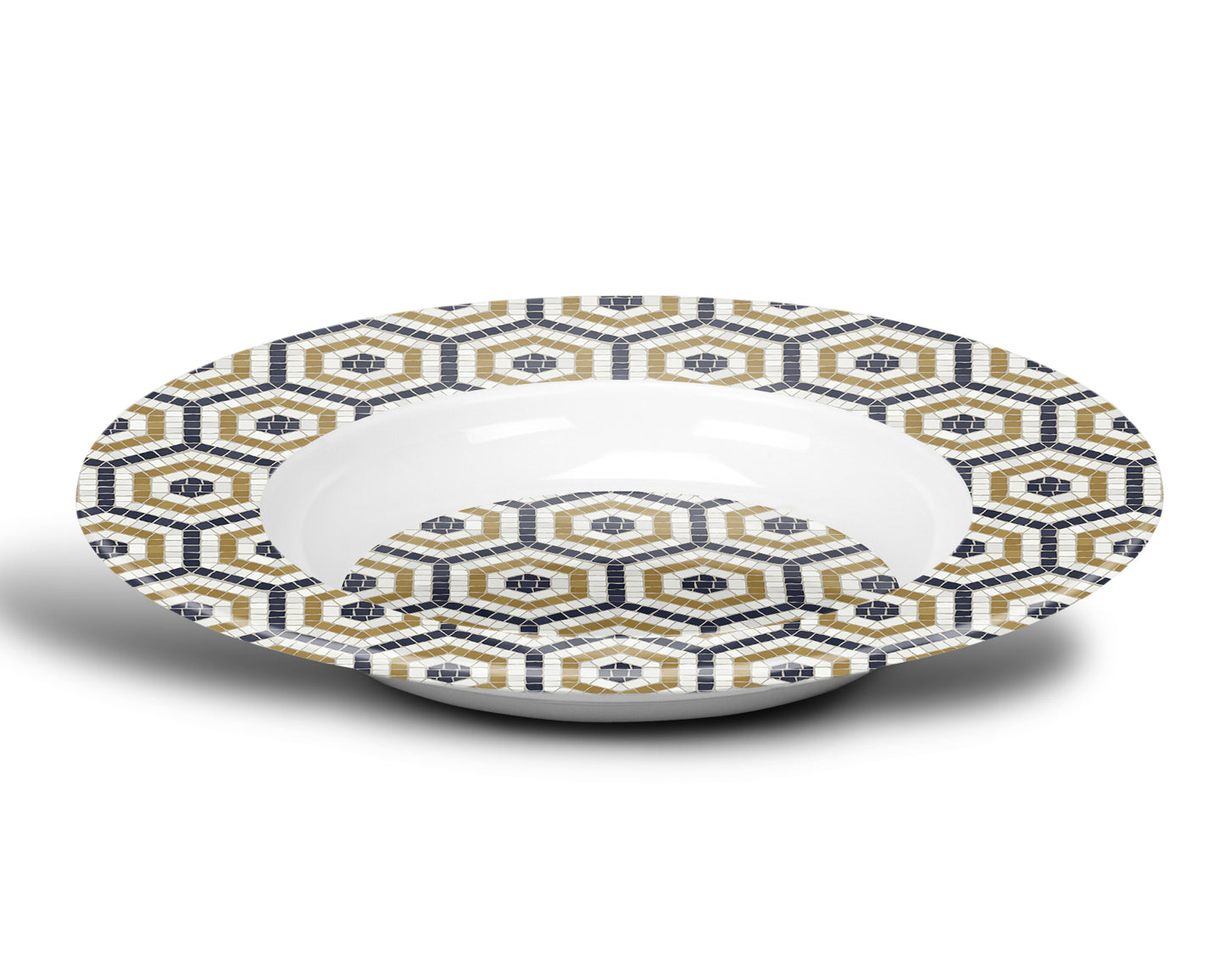 Mosaic Bistro Tile Print Bowl, Hexagon Pattern, Luxe Plastic