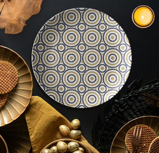 Mosaic Bistro Tile Print Plate, Circular Pattern, 10" Luxe Plastic