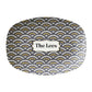 Bistro tile serving platter in scallop pattern in black, cream and gold. Personalized with any custom text.