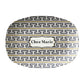 Oval serving platter in a bistro tile print with a stepped fret pattern in black, gold and cream. Personalized with any custom text of your choice.
