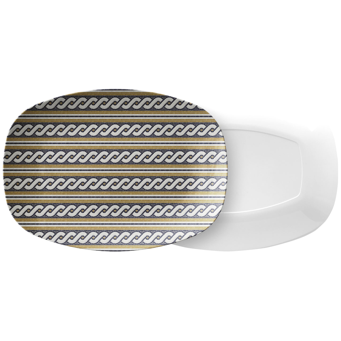 Personalized Mosaic Bistro Tile Serving Platter, Rope Braid Print, Luxury Plastic