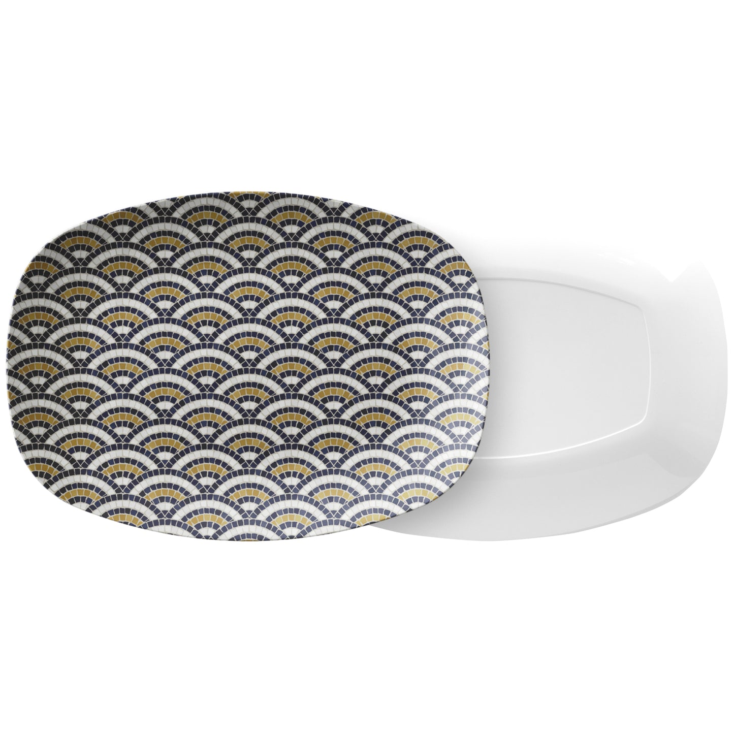 Personalized Mosaic Bistro Tile Serving Platter, Scallop Print, Luxury Plastic