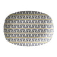 Mosaic bistro tile serving platter with a black, gold and cream stepped fret pattern.
