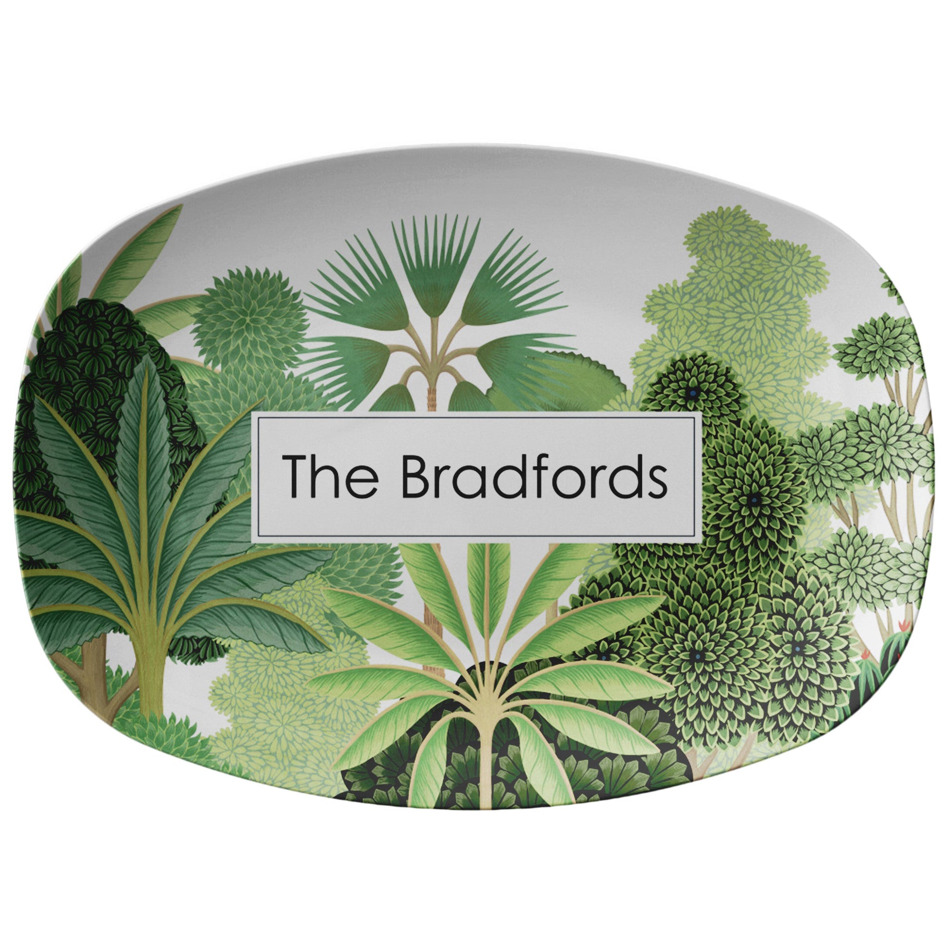 Personalized Serving Platter Home Dining Kitchen Serveware Gift features tropical palm trees with custom name