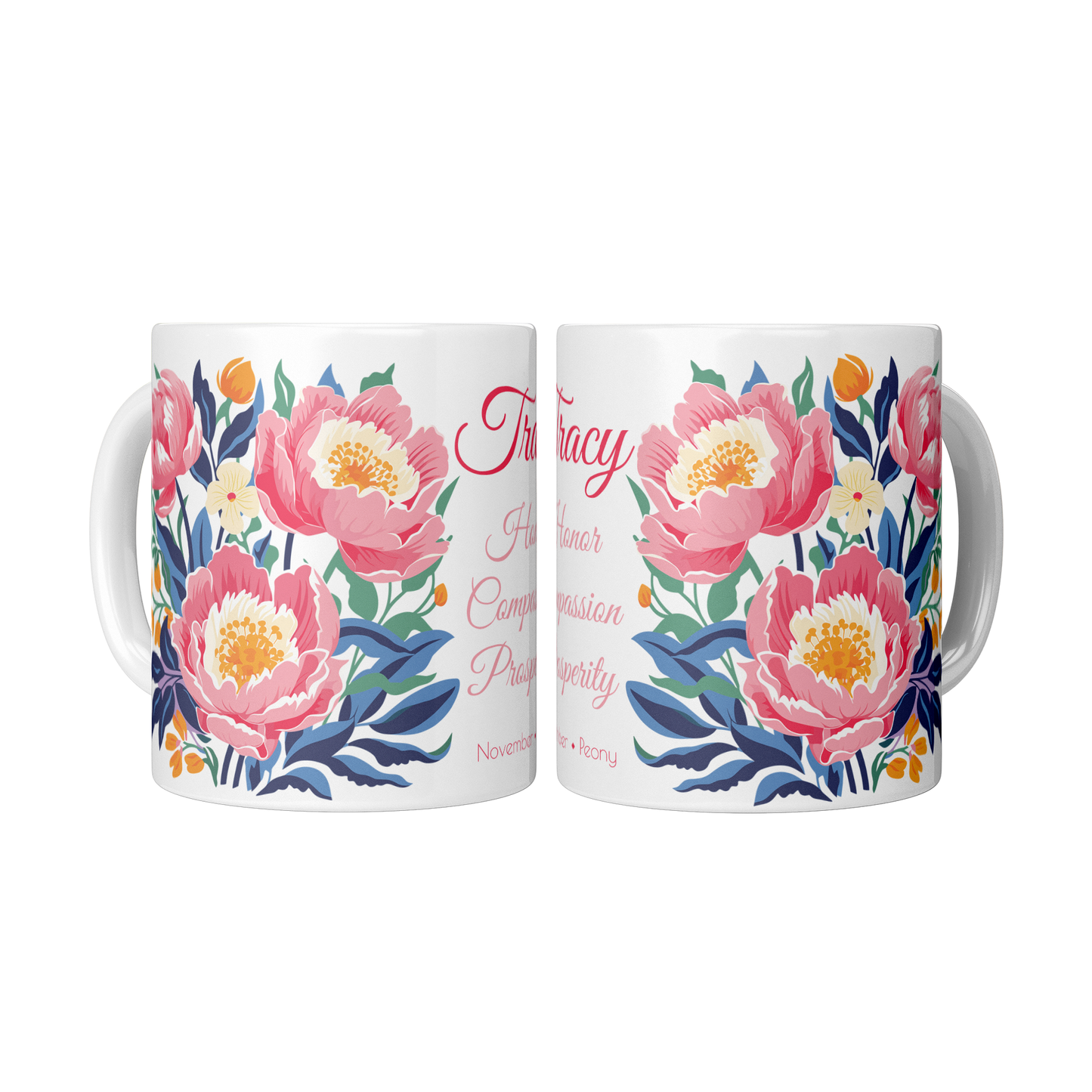 Personalized Birth Month Flower Mug, November - Peony