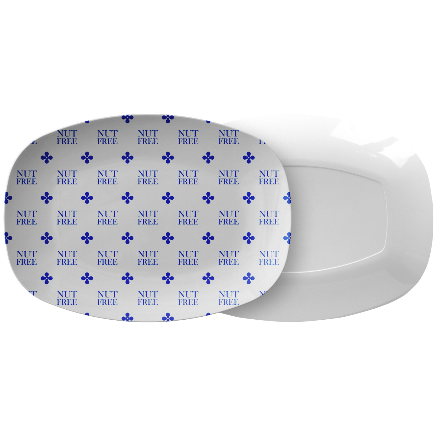 Nut-Free Labeled Serving Platter – Blue/White, Luxe Plastic 10" x 14"