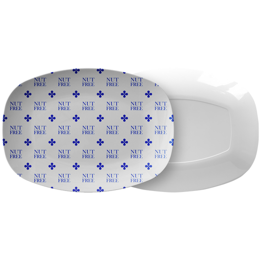 Nut-Free Labeled Serving Platter – Blue/White, Luxe Plastic 10" x 14"