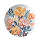 Round marigolds flower print plate with colorful floral design and custom name on a white background