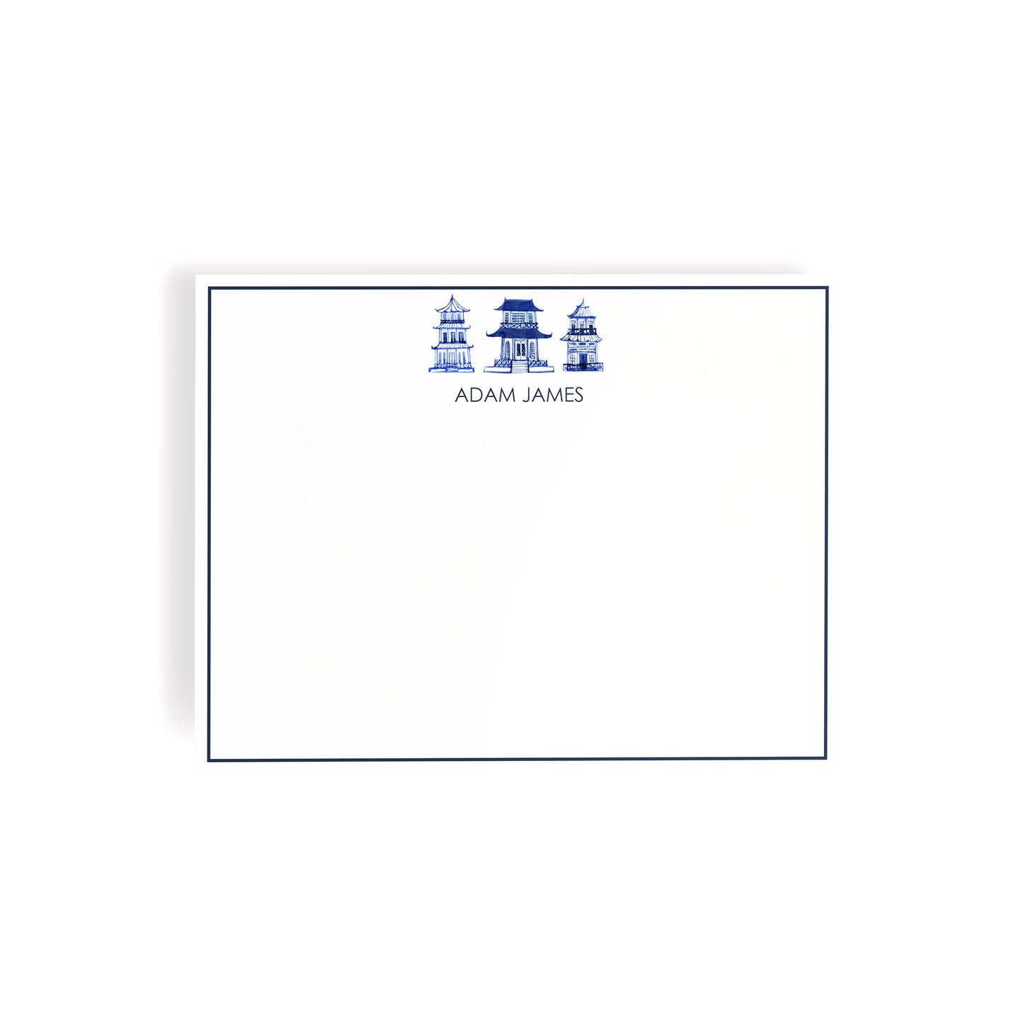 Personalized Chinoiserie Toile Notecards, Custom Stationery Set, Blue & White