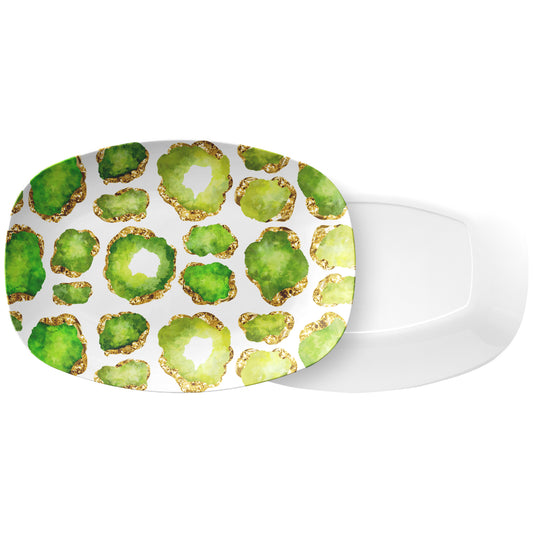 Gemstones Print Serving Platter, Peridot and Gold, Luxury Plastic