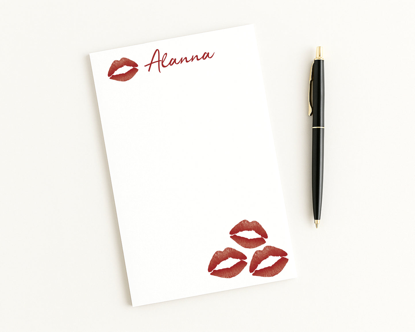 Personalized Lipstick Kiss Print Notepad – Custom Desk Stationery, Red Lips
