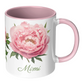 Personalized Coffee Mug with Pink Peony Flowers and Custom Name