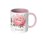 Pink Peony Flowers Personalized Coffee Mug with Name, Custom Coffee Cup 