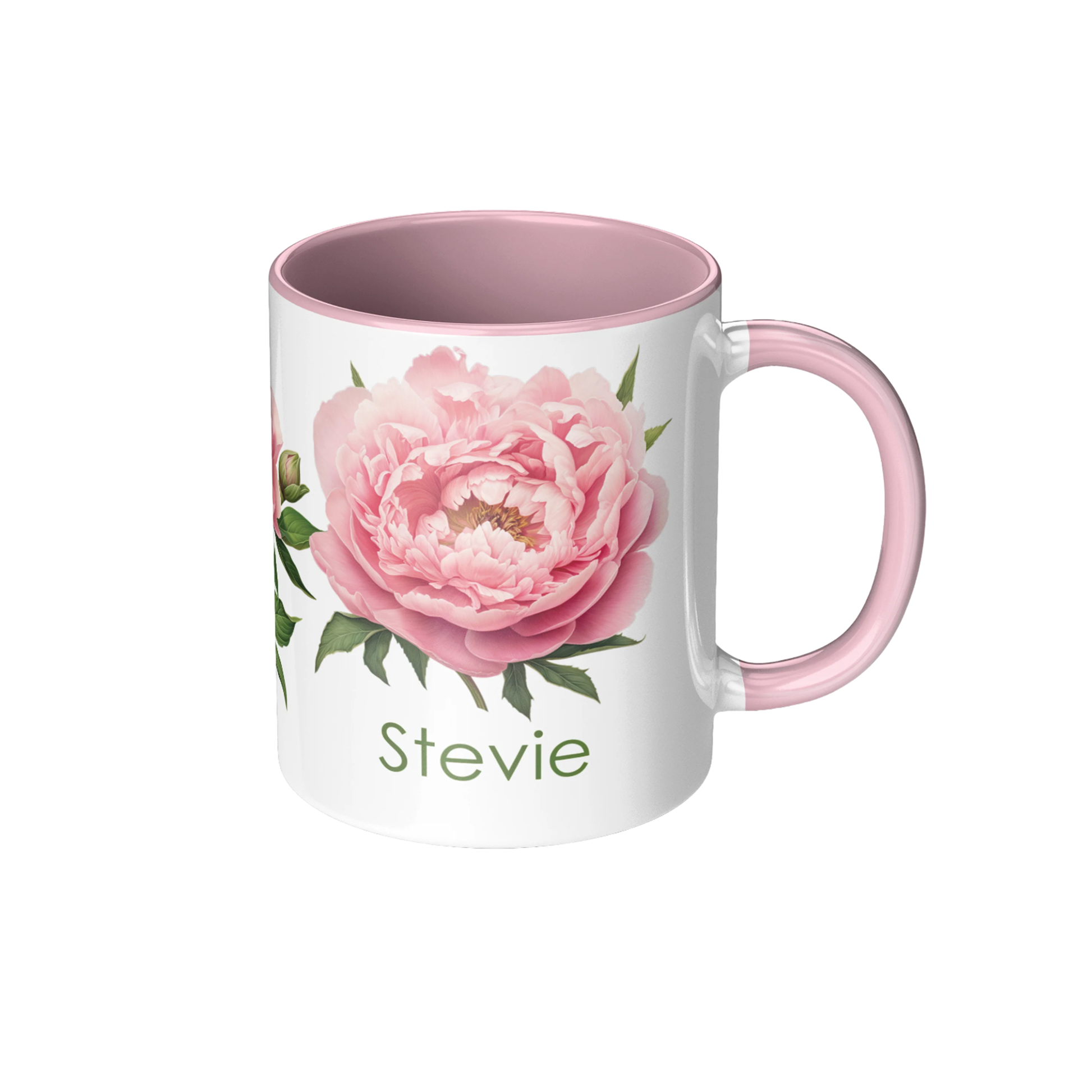 Pink Peony Flowers Personalized Coffee Mug with Name, Custom Coffee Cup 