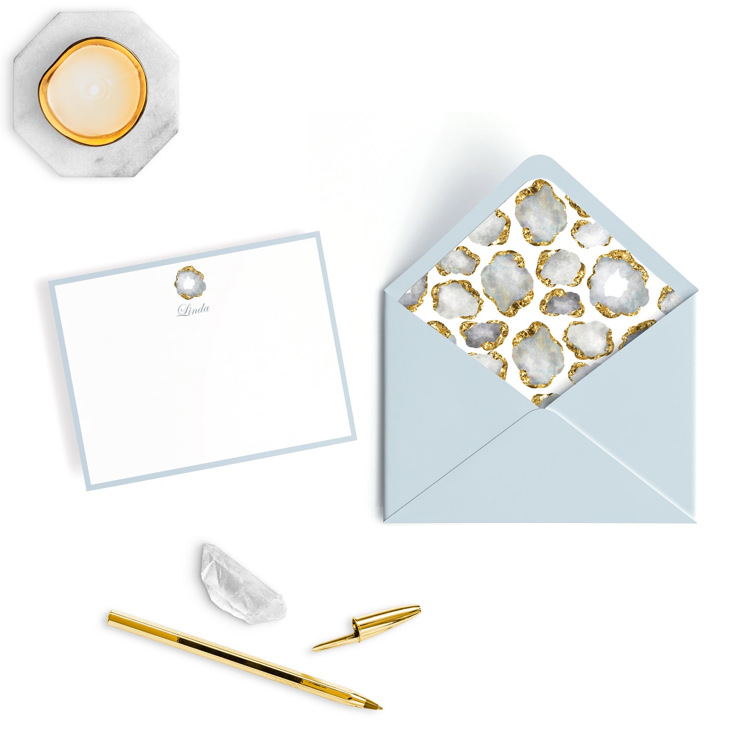 Personalized Gemstone Notecards – Custom Stationery Set, Crystal Geode