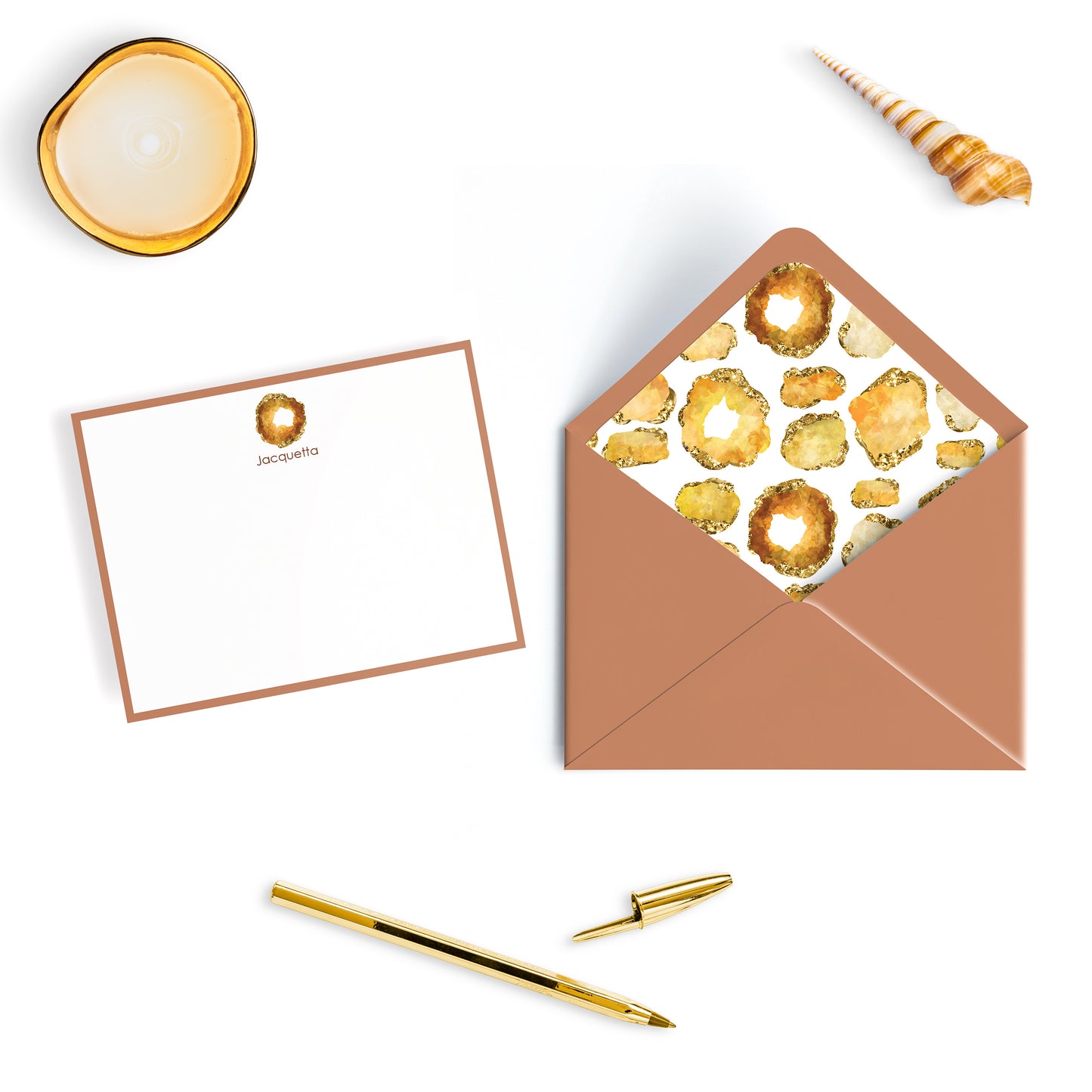Personalized Gemstone Notecards – Custom Stationery Set, Topaz Geode