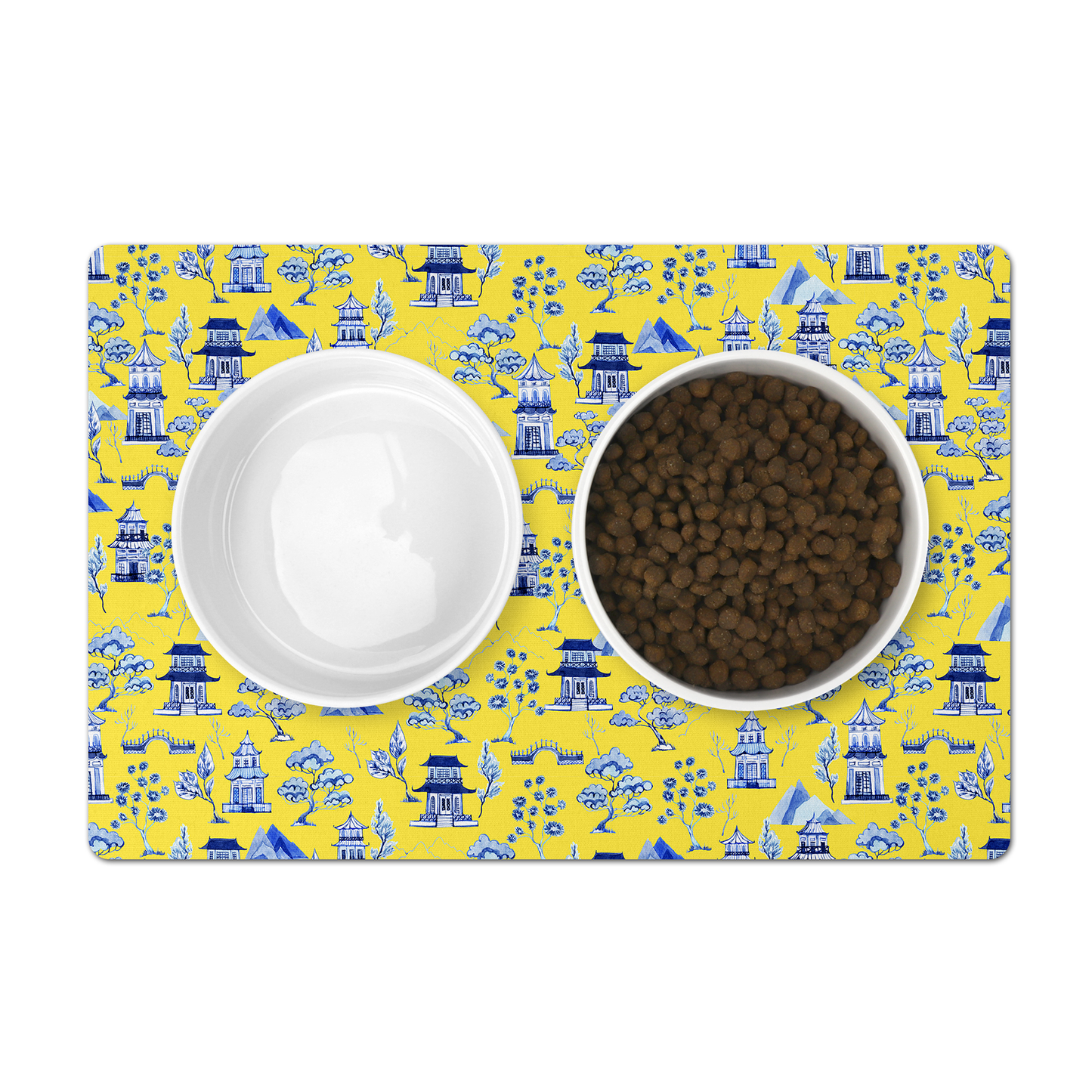 Pet Placemat, Chinoiserie, Toile, Yellow, Blue and White, 12" x 18"