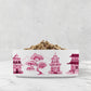 Pink chinoiserie dog bowl in large or small, made from ceramic.