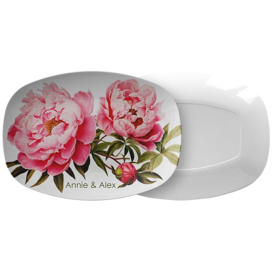 Personalized Pink Peony Serving Platter, Luxury Plastic